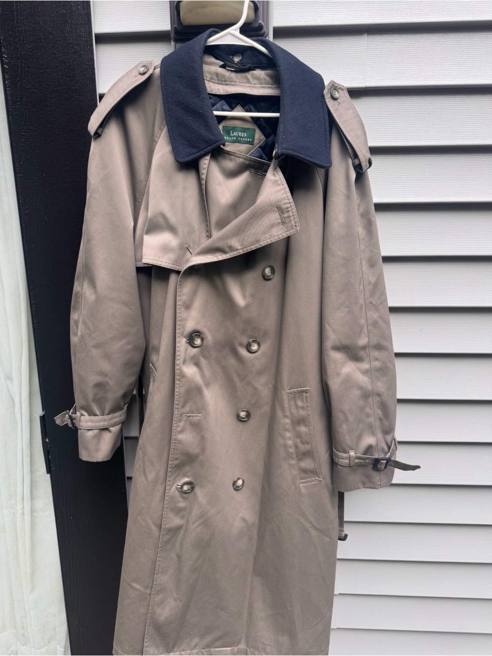 Lauren Ralph Lauren Taupe Trench Coat with Navy Collar and Removable Liner. 48L